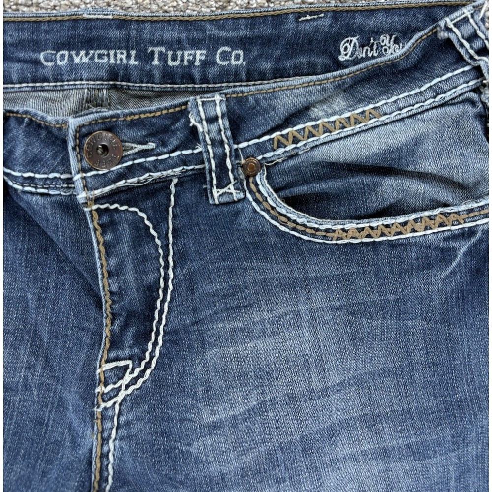 Cowgirl Tuff Don't Fence Me In Bootcut Jean Womens 31 Blue Saddle Stitch Western - Picture 5 of 11